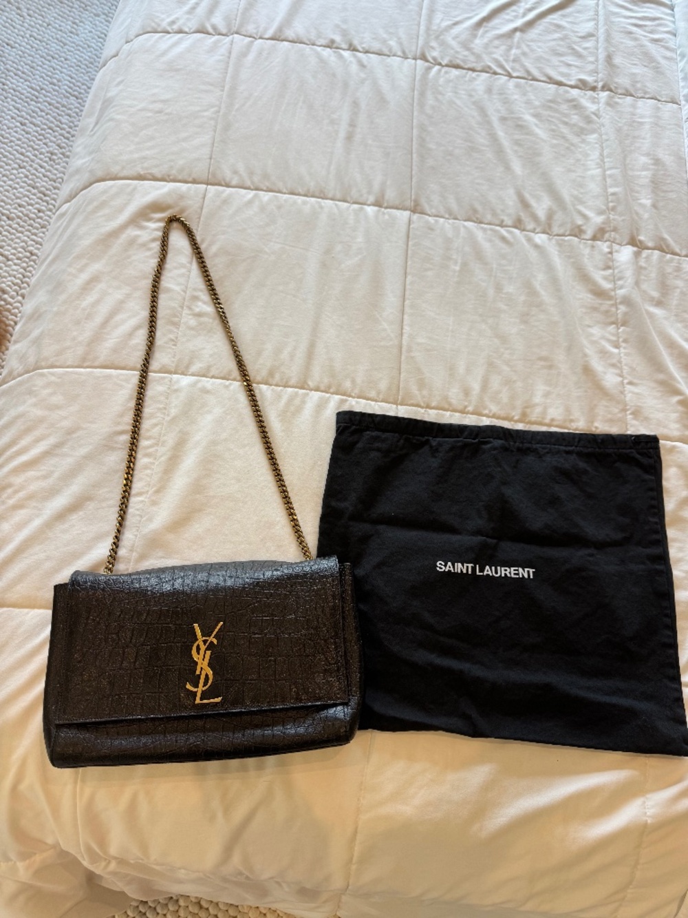 Saint Laurent Reversible Kate Purse, Medium, Crocodile-Embossed Leather & Suede